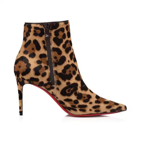 Christian Louboutin So Kate Booty 85 Black Brown Leopard Ankle Heel Bootie 37.5 - Picture 8 of 12